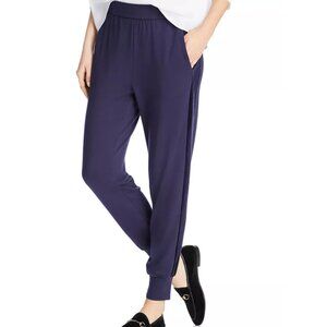 Eileen Fisher sz S Black Velvet-Stripe Jogger Pants Stretch Pull On Trousers